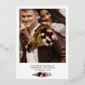 Burgundy Red Floral Geometric Photo Weddenschap Go Folie Uitnodiging (Achterkant)