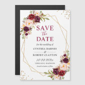 Burgundy Red Floral Geometric Save the Date Magnet (Voorkant / Achterkant)