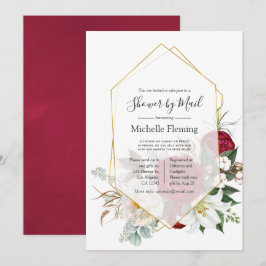 Burgundy Red Floral Geometric Shower per Mail Kaart