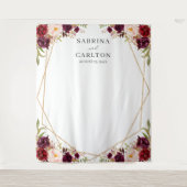 Burgundy Red Floral Geometric Wedding Backdrop Wandkleed (Voorkant)