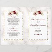 Burgundy Red Floral Gold Marble Wedding Programme (Voorkant)