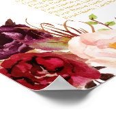 Burgundy Red Floral Gold Wedding Seating Chart Poster (Hoek)