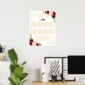 Burgundy Red Floral Gold Wedding Seating Chart Poster (Thuiskantoor)