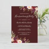 Burgundy Red Floral Housewarming Party Kaart (Staand voorkant)