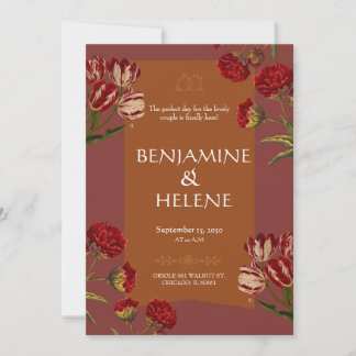 Burgundy Red Floral Invitation Kaart