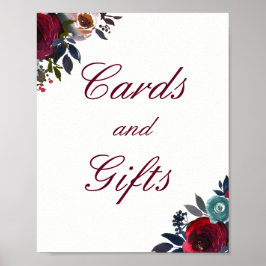 Burgundy Red Floral Kaarten en Gifts Wedding Poste Poster