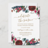 Burgundy Red Floral kerstfeest Kaart (Voorkant)