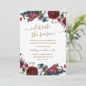 Burgundy Red Floral kerstfeest Kaart (Staand voorkant)