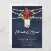 Burgundy Red Floral Mason Jar Navy Blue Weddenscha Kaart (Voorkant)