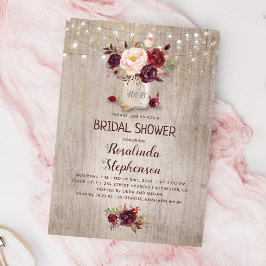 Burgundy Red Floral Mason Jar Rustic Vrijgezellenf Kaart