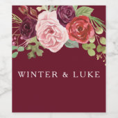 Burgundy Red Floral Modern Weddenschap Wine Label Wijn Etiket (Enkel label)