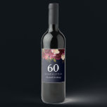 Burgundy Red Floral Navy 60th Birthday Party Wijn Etiket<br><div class="desc">Burgundy Red Floral Navy 60th Birthday Party Bekijk onze winkel voor alle feestdagen.</div>