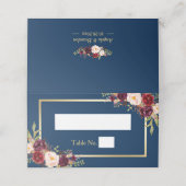 Burgundy Red Floral Navy Blue Gold Lijst Weddensch Plaatskaartje (Buitenkant ongevouwen)