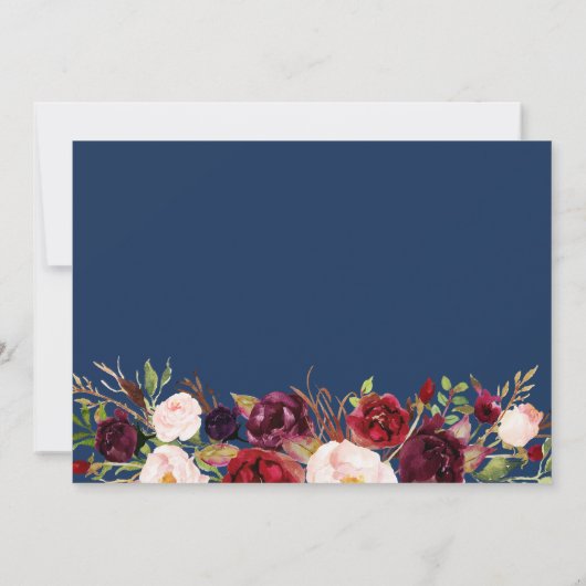 Burgundy Red Floral Navy Blue Weddenschap uitgeste Save The Date (Achterkant)
