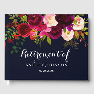Burgundy Red Floral Navy Boho Retirement Party Gastenboek