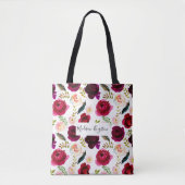 Burgundy Red Floral Pink Boho Womans Tote Bag (Voorkant)