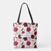 Burgundy Red Floral Pink Boho Womans Tote Bag (Achterkant)