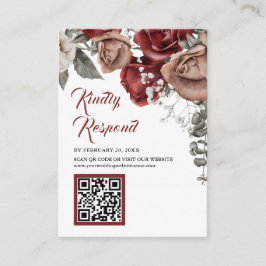 Burgundy Red Floral QR Code RSVP Wedding Website Informatiekaartje