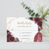 Burgundy Red Floral Quinceañera Princess Reply RSVP Kaartje (Staand voorkant)