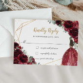 Burgundy Red Floral Quinceañera Princess Reply RSVP Kaartje