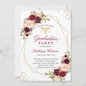 Burgundy Red Floral Registered Nurse Afstuderen Kaart (Voorkant)