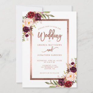 Burgundy Red Floral Roos Gold RSVP Weddenschap Kaart