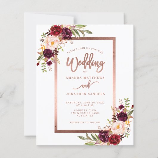 Burgundy Red Floral Roos Gold Script Weduwschap (Voorkant)
