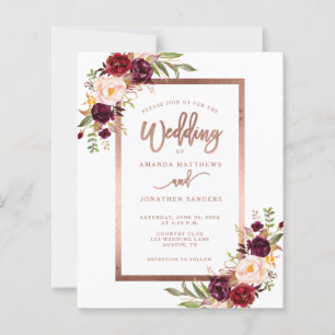 Burgundy Red Floral Roos Gold Script Weduwschap
