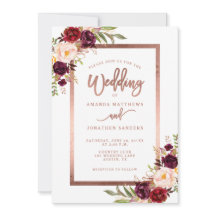 Burgundy Red Floral Roos Gold Script Weduwschap