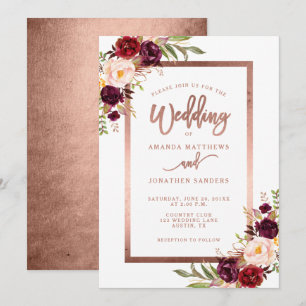 Burgundy Red Floral Roos Gold Script Weduwschap Kaart