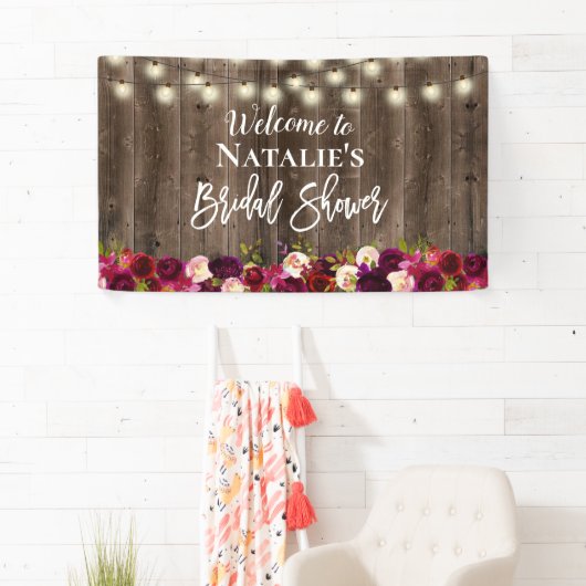 Burgundy Red Floral Rustic Barn Wood Vrijgezellenf Spandoek (Insitu)