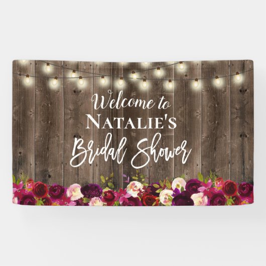 Burgundy Red Floral Rustic Barn Wood Vrijgezellenf Spandoek (Horizontaal)