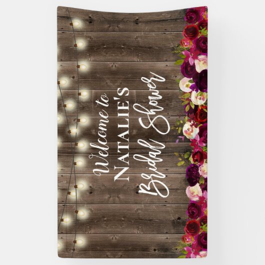 Burgundy Red Floral Rustic Barn Wood Vrijgezellenf Spandoek (Verticaal)