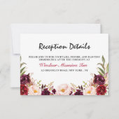 Burgundy Red Floral Rustic Boho Reception Kaart (Voorkant)