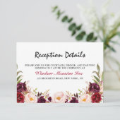 Burgundy Red Floral Rustic Boho Reception Kaart (Staand voorkant)