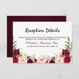 Burgundy Red Floral Rustic Boho Reception Kaart