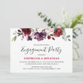 Burgundy Red Floral Rustic Boho Verloving Kaart (Staand voorkant)