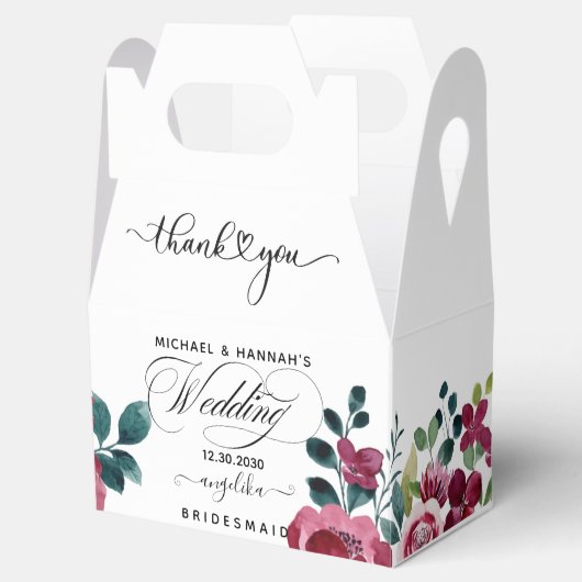 Burgundy Red Floral Rustic Boho Weddenschap Bedank Bedankdoosjes (Geopend)