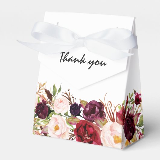 Burgundy Red Floral Rustic Boho Wedding Bedankdoosjes (Voorkant Zijde)