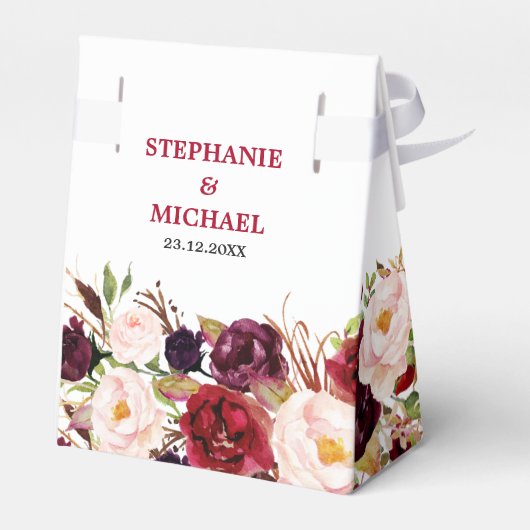 Burgundy Red Floral Rustic Boho Wedding Bedankdoosjes (Achterkant)