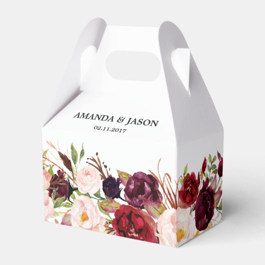 Burgundy Red Floral Rustic Boho Wedding Bedankdoosjes (Voorkant Zijde)