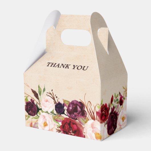 Burgundy Red Floral Rustic Boho Wedding Bedankdoosjes (Achterkant)