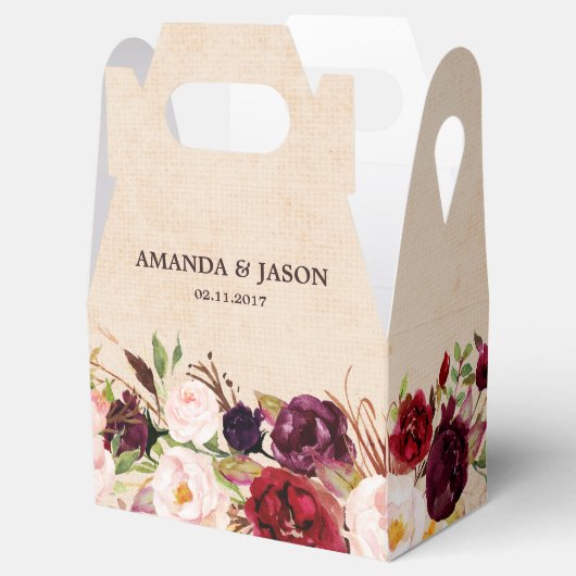 Burgundy Red Floral Rustic Boho Wedding Bedankdoosjes (Geopend)