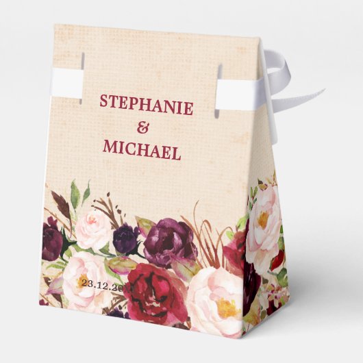 Burgundy Red Floral Rustic Boho Wedding Bedankdoosjes (Achterkant)