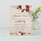 Burgundy Red Floral Rustic Boho Wedding Kaart (Staand voorkant)