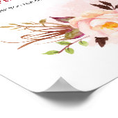 Burgundy Red Floral Rustic Boho Wedding Sign Poster (Hoek)