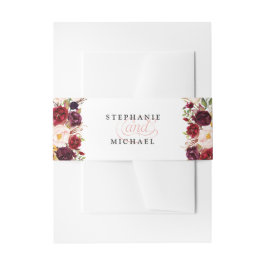 Burgundy Red Floral Rustic Boho Wedding Uitnodigingen Wikkel