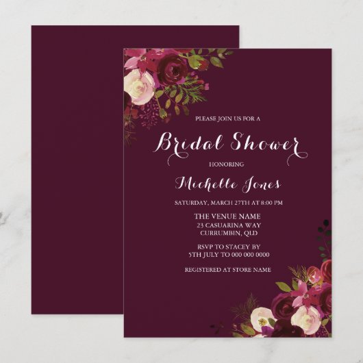 Burgundy Red Floral Spring Autumn Vrijgezellenfees Kaart (Voorkant / Achterkant)