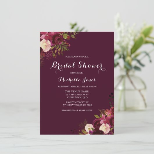 Burgundy Red Floral Spring Autumn Vrijgezellenfees Kaart (Staand voorkant)