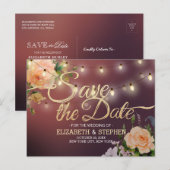 Burgundy Red Floral String Lichten bewaren de datu Aankondigingskaart (Voorkant / Achterkant)